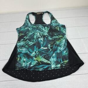Athleta Palm Leaf Tropical Print Racerback Tank Green and Black XS